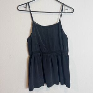 Madewell silk black ruffle front tank top size medium